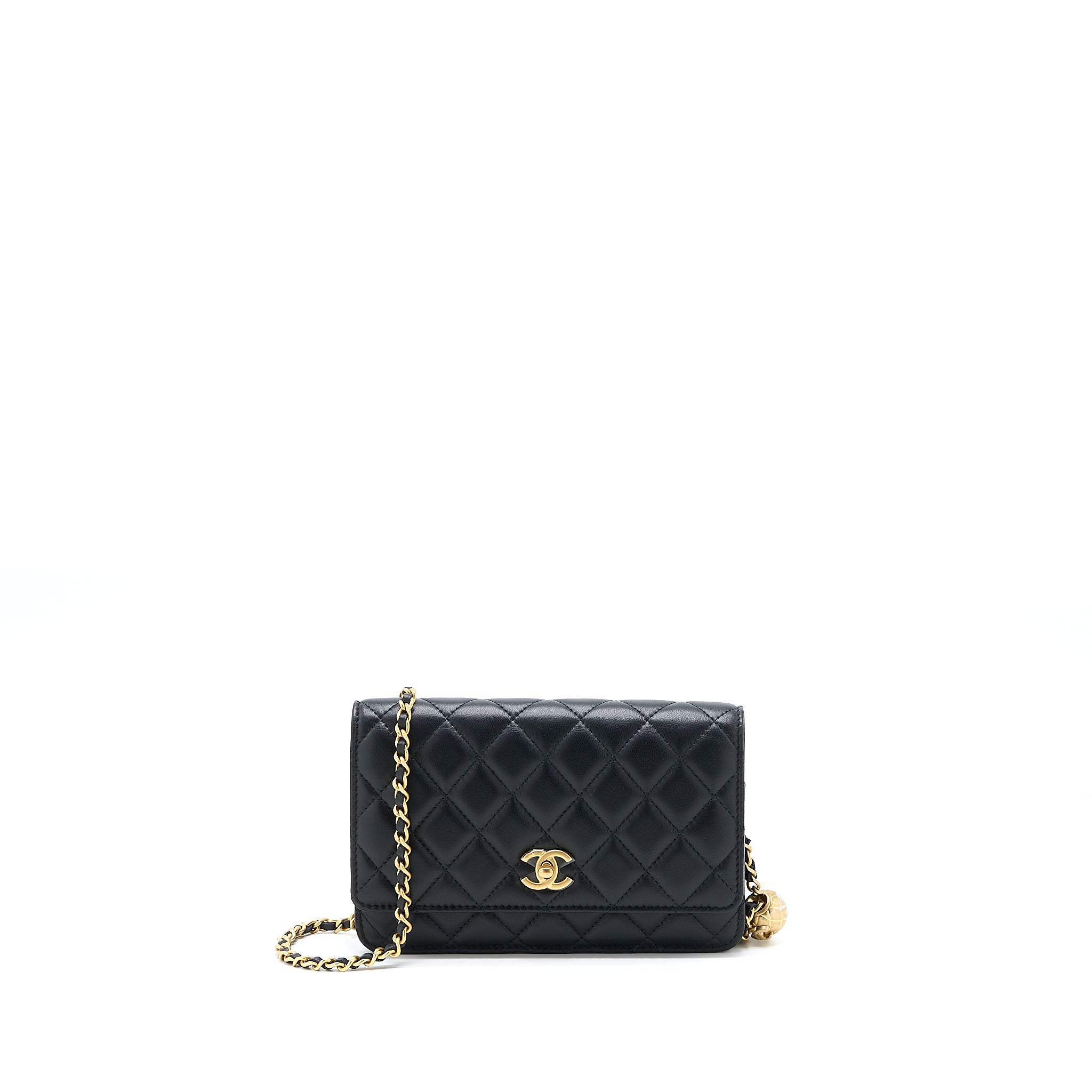 Chanel Pearl Crush Wallet On Chain Lambskin Black Brushed GHW (Microchip)