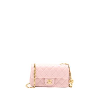 Chanel 23S Camellia Chain Mini Rectangular Flap Bag Lambskin Light Pink GHW (Microchip)