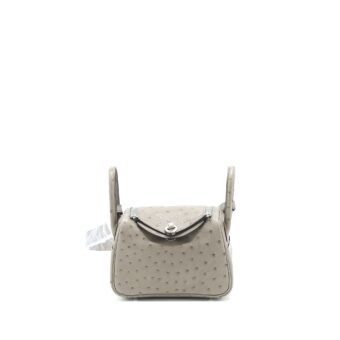 Hermes Mini Lindy Ostrich 81 Gris Tourterelle SHW Stamp U