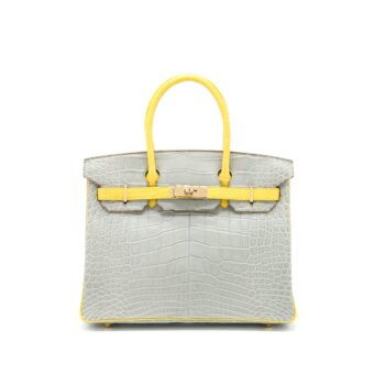 Hermes Birkin 30 Special Order Alligator Mississippiensis Mat Gris Perle/Mimosa LGHW Stamp D