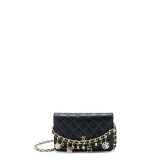 Chanel Coco Charm Wallet On Chain Lambskin Black LGHW