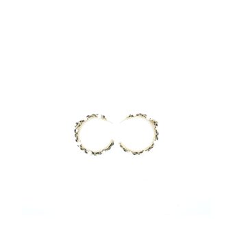 Chanel CC Logo Hoop Earrings Leather Chain/Pearl/Light Gold Tone