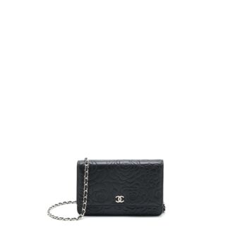 Chanel Camellia Wallet On Chain Lambskin Black SHW