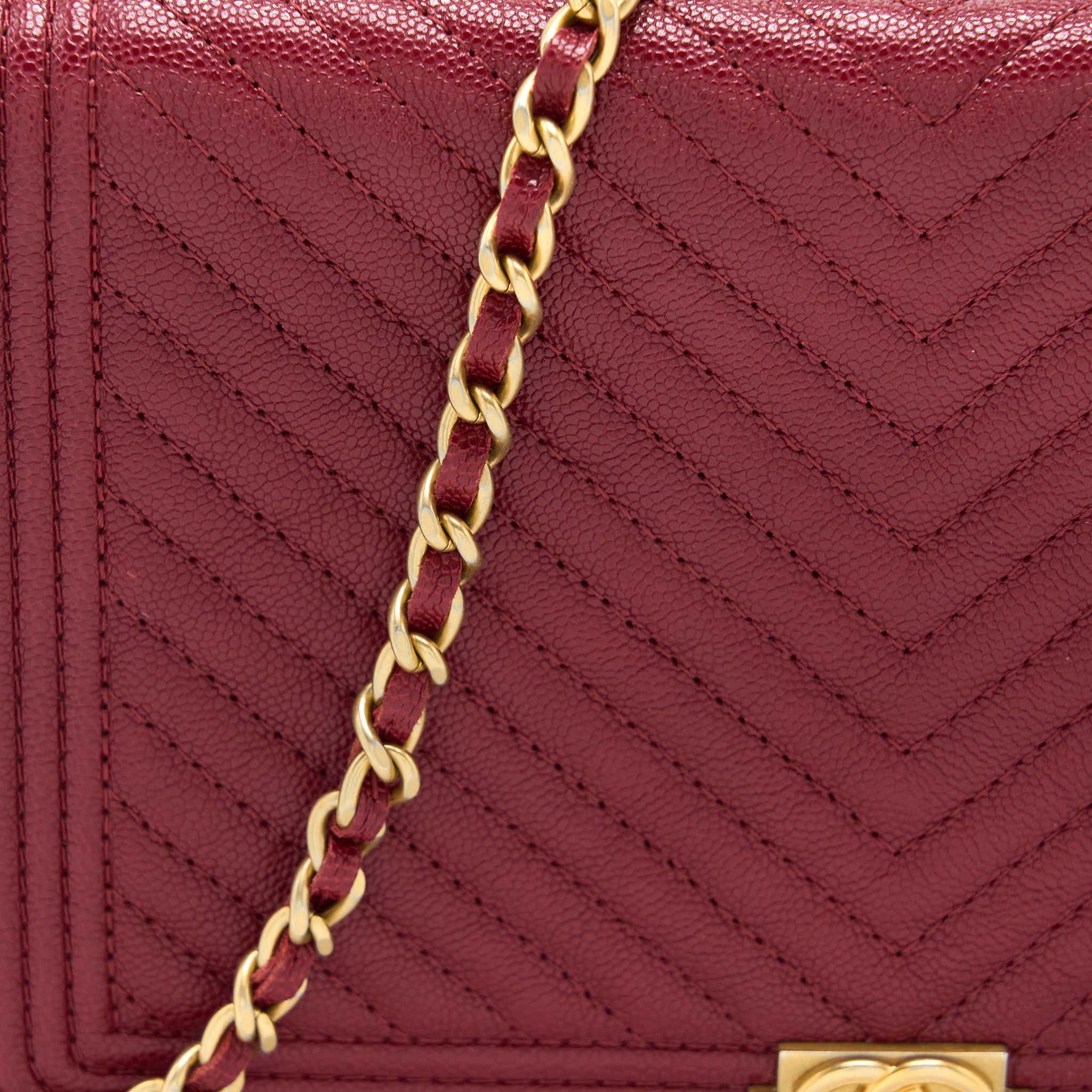 Chanel Boy Wallet On Chain Chevron Caviar Red Brushed GHW - Image 7