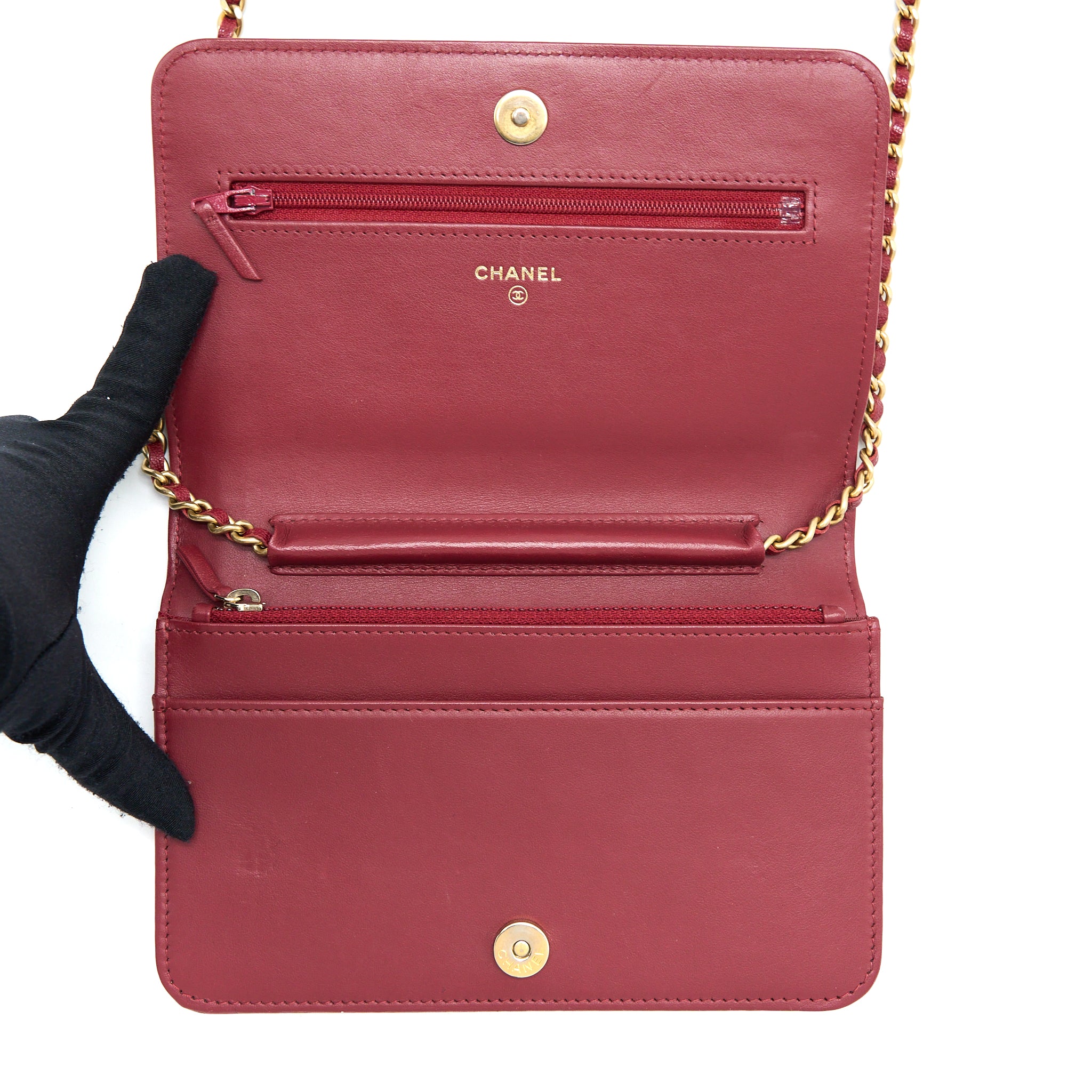 Chanel Boy Wallet On Chain Chevron Caviar Red Brushed GHW - Image 13