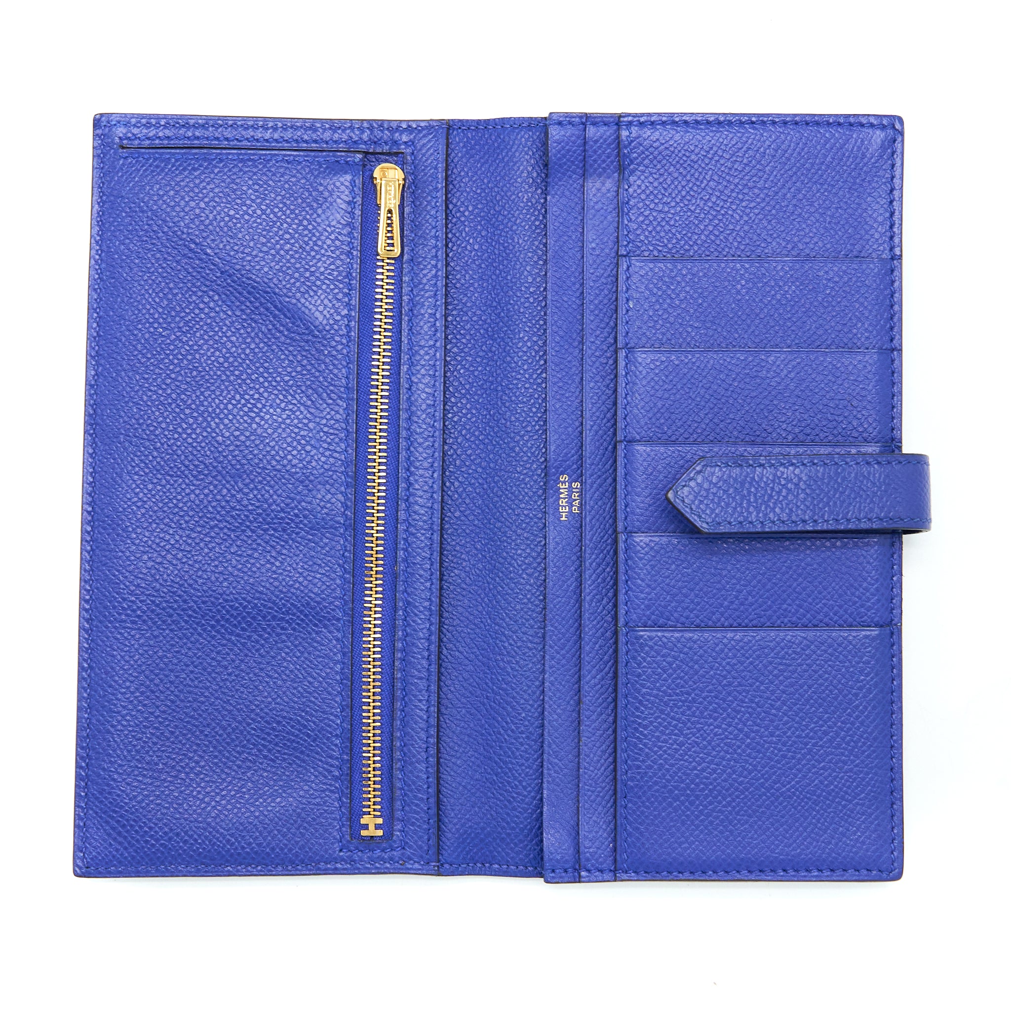 Hermes Bearn Long Wallet Epsom Blue Electric GHW Stamp Square R - Image 9