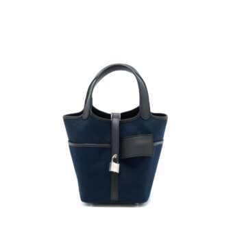 Hermes Picotin Cargo 18 Lock Bag Swift/Toile Blue Marine/Noir SHW Stamp U