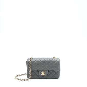Chanel 22A Mini Rectangular Flap Bag Lambskin Grey LGHW (Microchip)