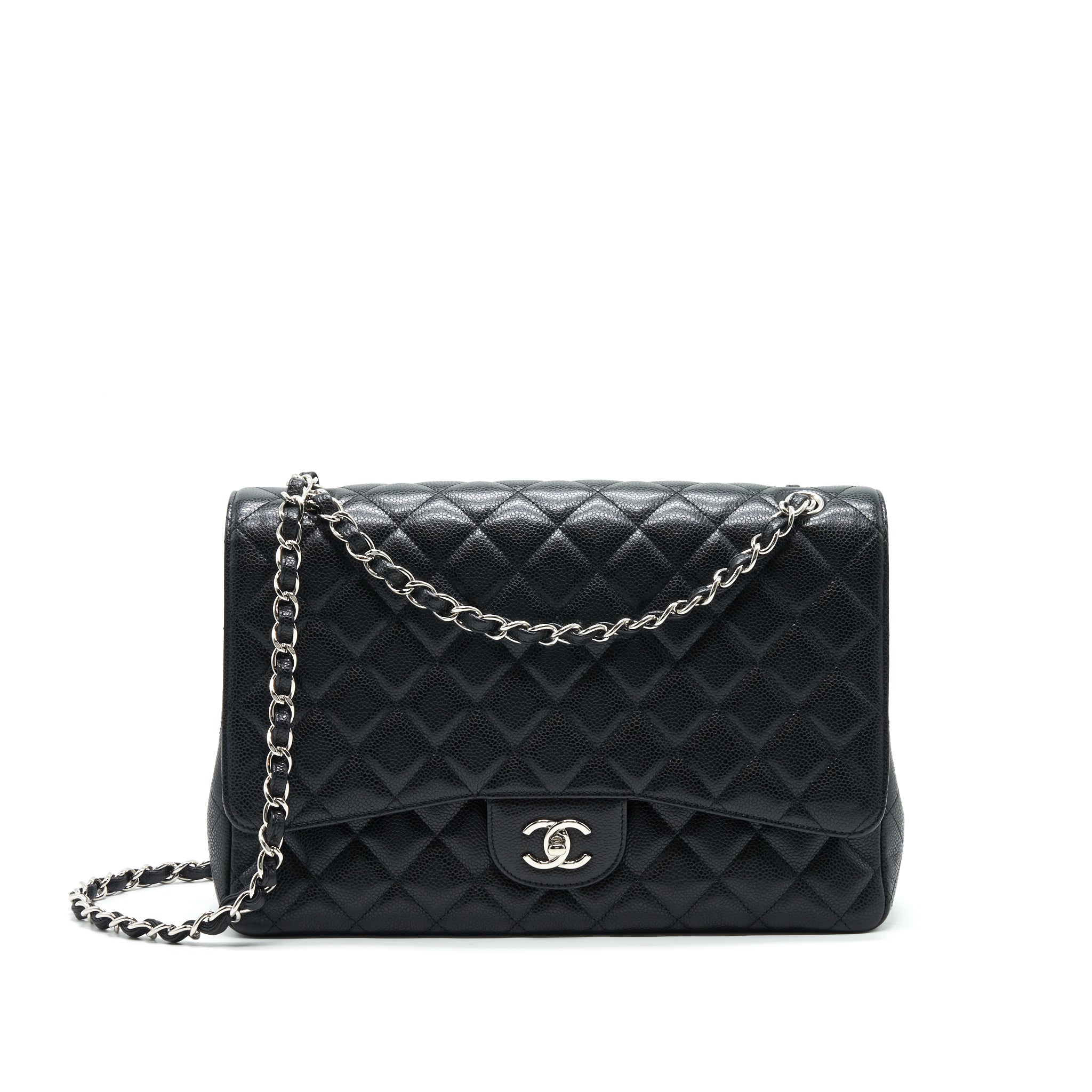 CHANEL CAVIER CLASSIC MAXI SINGLE FLAP BAG BLACK SHW