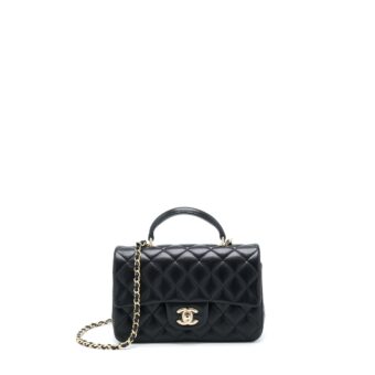 Chanel 22A Top Handle Mini Rectangular Flap Bag Lambskin Black GHW (Microchip)