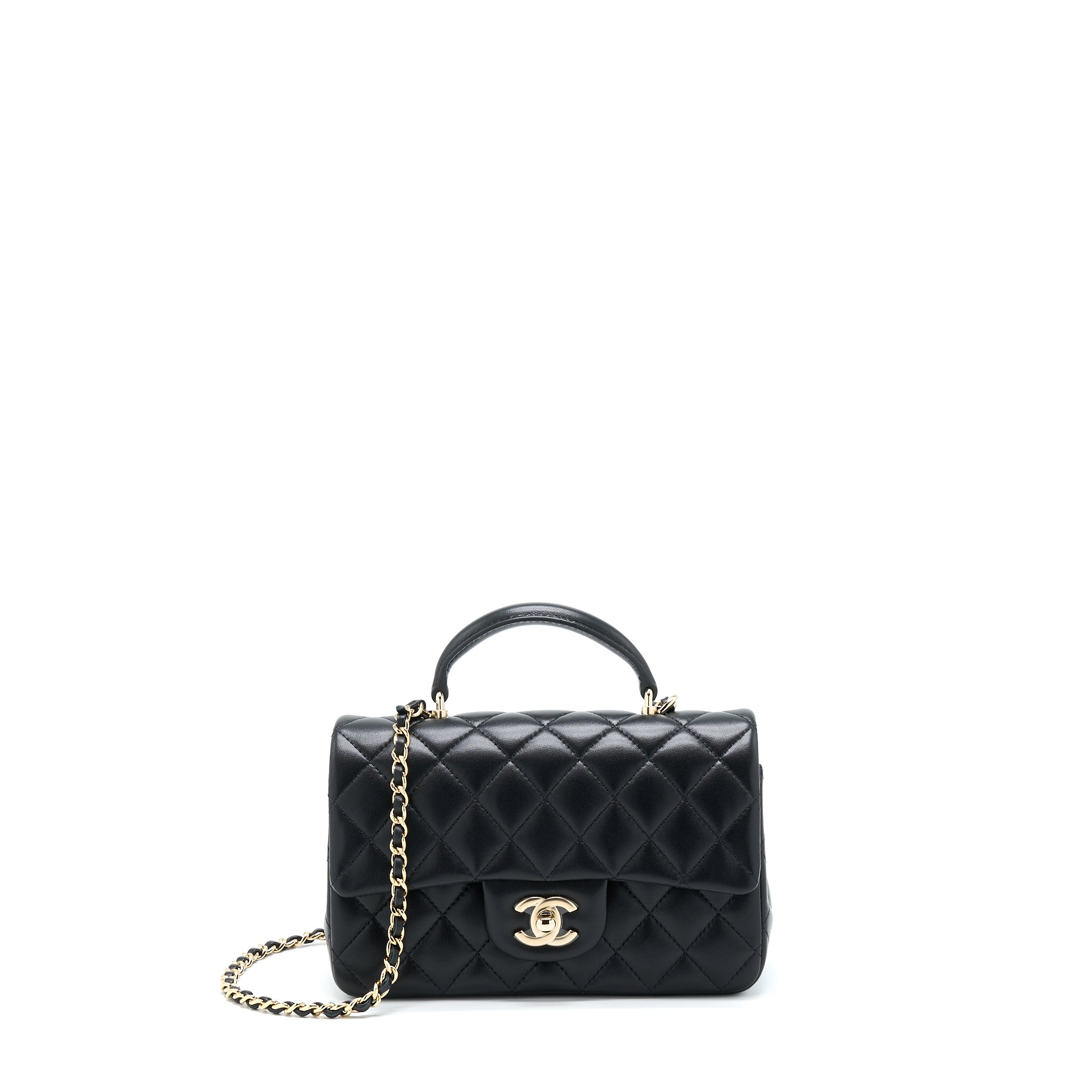 Chanel 22A Top Handle Mini Rectangular Flap Bag Lambskin Black GHW (Microchip)