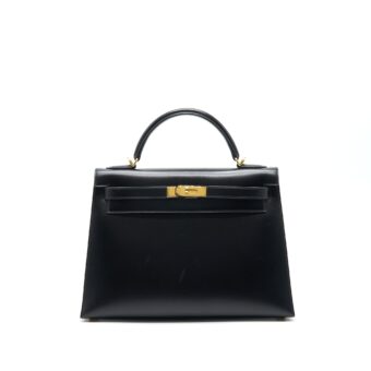 Hermes Kelly32 Box Leather Black GHW (shoulder stap missing)