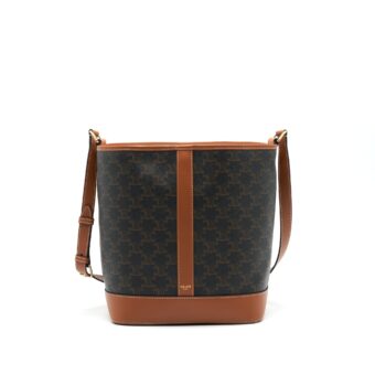 CELINE MEDIUM BUCKET IN TRIOMPHE CANVAS AND CALFSKIN TAN