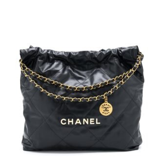 Chanel 22 Bag Medium Shiny Calfskin Black GHW (Microchip)