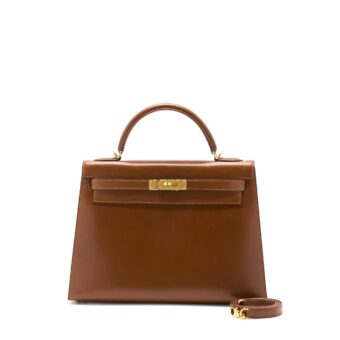 Hermes Vintage Kelly 32 Box Brown GHW Stamp Square E