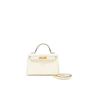 Hermes Sac Mini Kelly II Sellier Ostrich Nata GHW Stamp Z