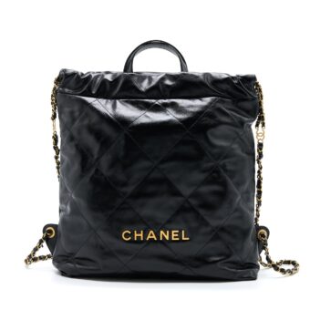 Chanel 22 Backpack Shiny Calfskin Black Brushed GHW (Microchip)