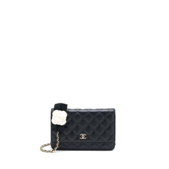 Chanel Quilted Wallet on Chain with Camellia Chain Lambskin Black LGHW