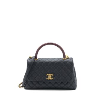 Chanel Medium Coco Handle Caviar with Lizard Handle Black Brushed GHW