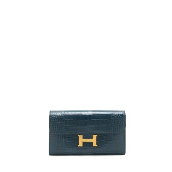 Hermes Constance long wallet Alligator Vert Rousseau GHW Stamp Y
