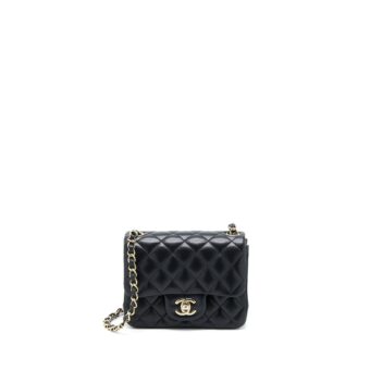 Chanel Classic Mini Square Flap Bag Lambskin Black LGHW (Microchip)