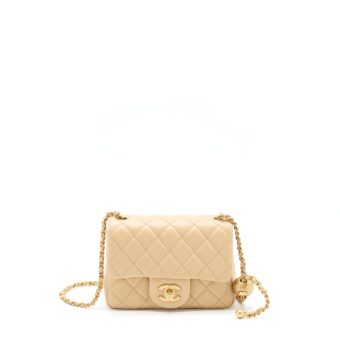 Chanel 22C Pearl Crush Mini Square Flap Bag Lambskin Beige GHW (Microchip)