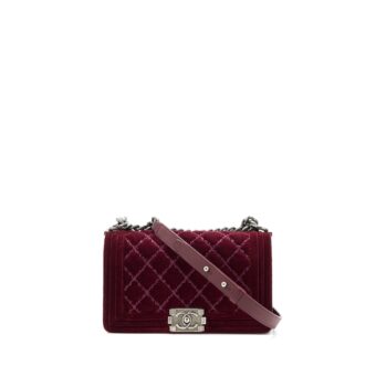 Chanel Medium Boy Bag Velvet Dark Red Ruthenium SHW