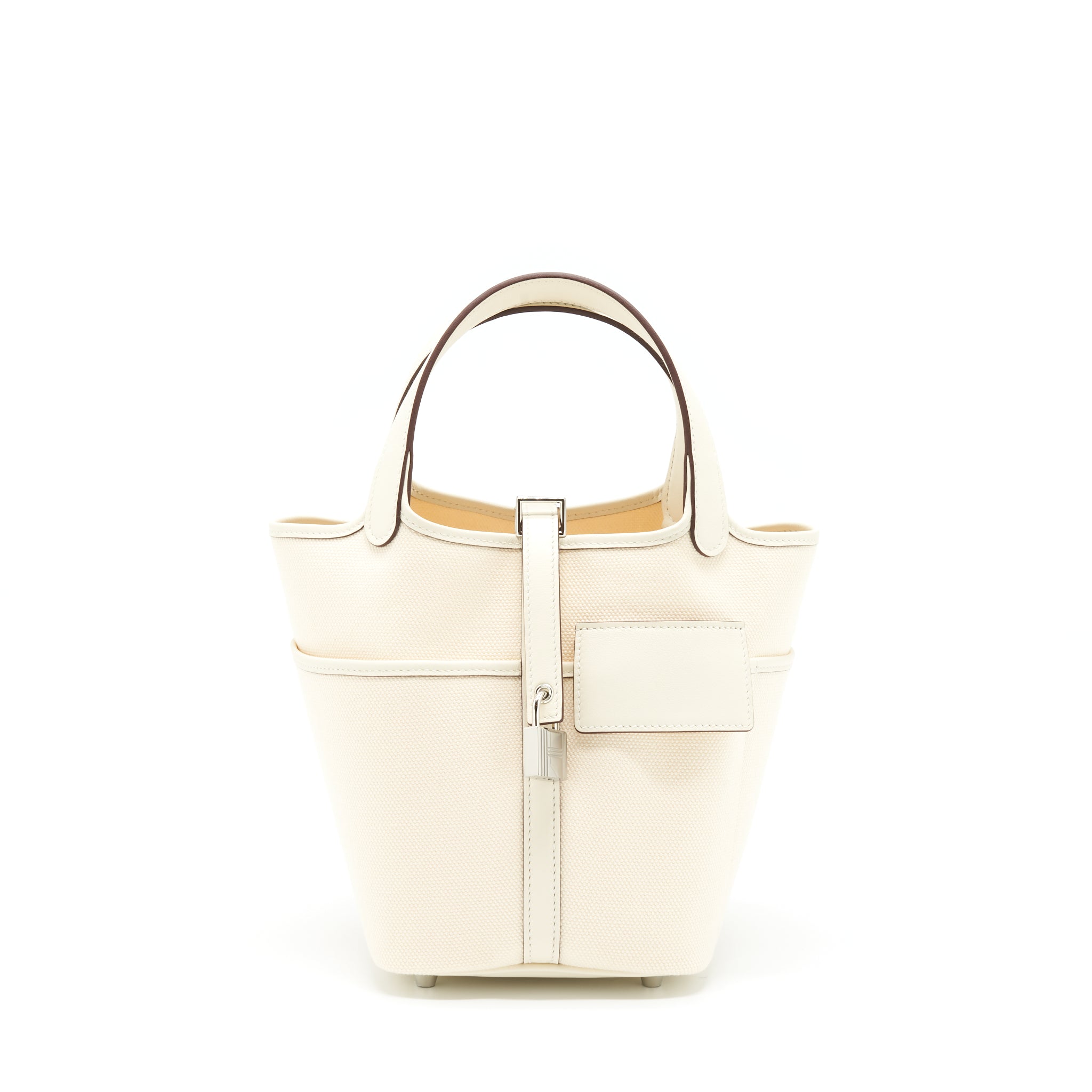 Hermes Picotin Cargo 18 Lock Bag Canvas/Swift Ecru/Nata SHW Stamp Z
