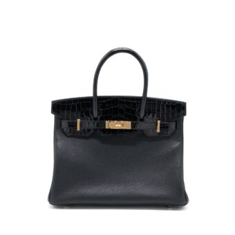 Hermes Birkin 30 Shiny Touch Crocodile Niloticus/Tairullon Novillo Black RGHW Stamp D