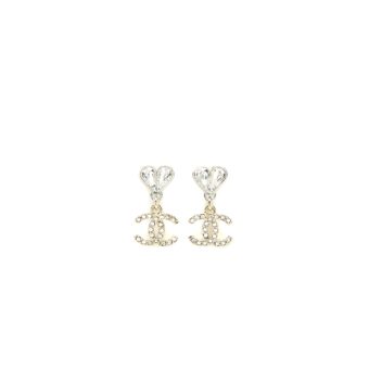 Chanel Heart & CC Drop Earrings Crystal Silver Tone