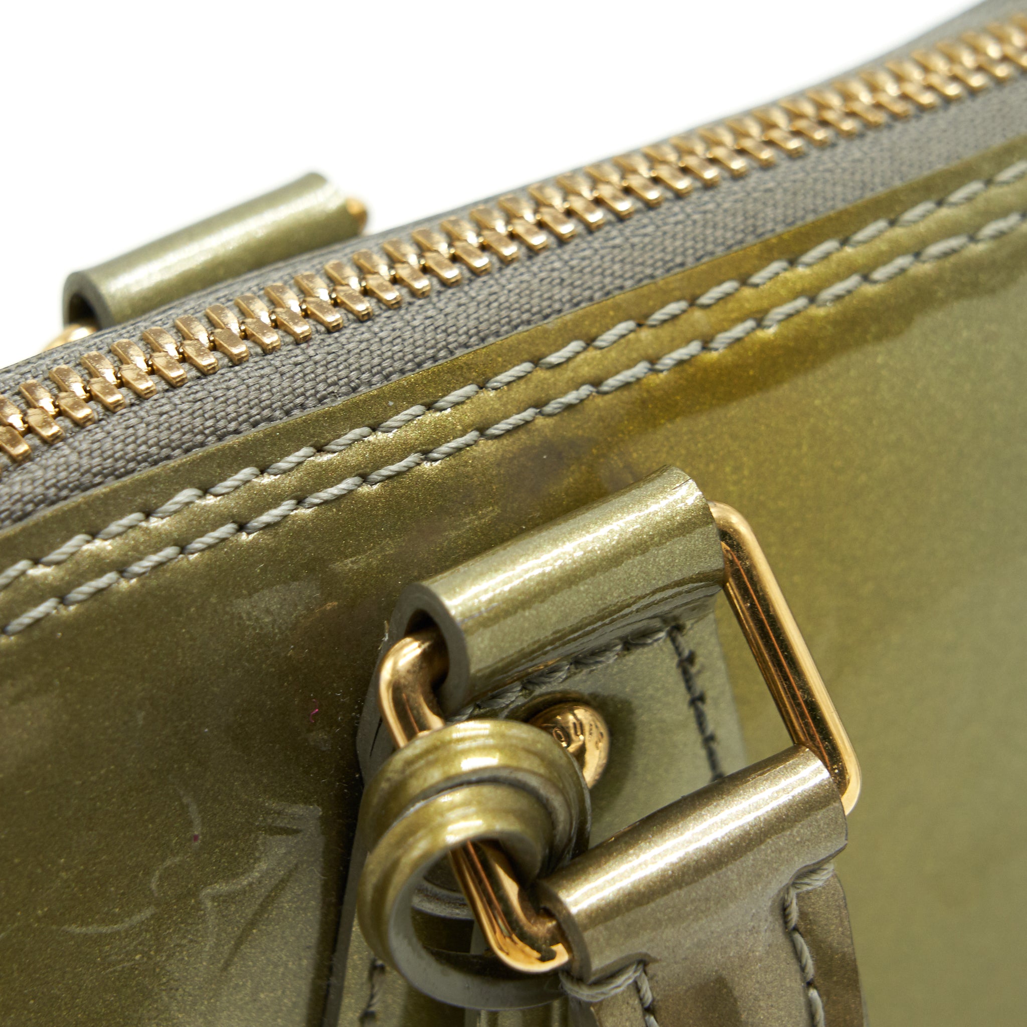 Louis Vuitton Patent ALMA PM Olive Green Wth Coin Purse Accessory - Image 16