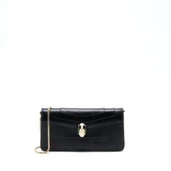 Bvlgari Serpenti Clutch with Chain Calfskin Black GHW