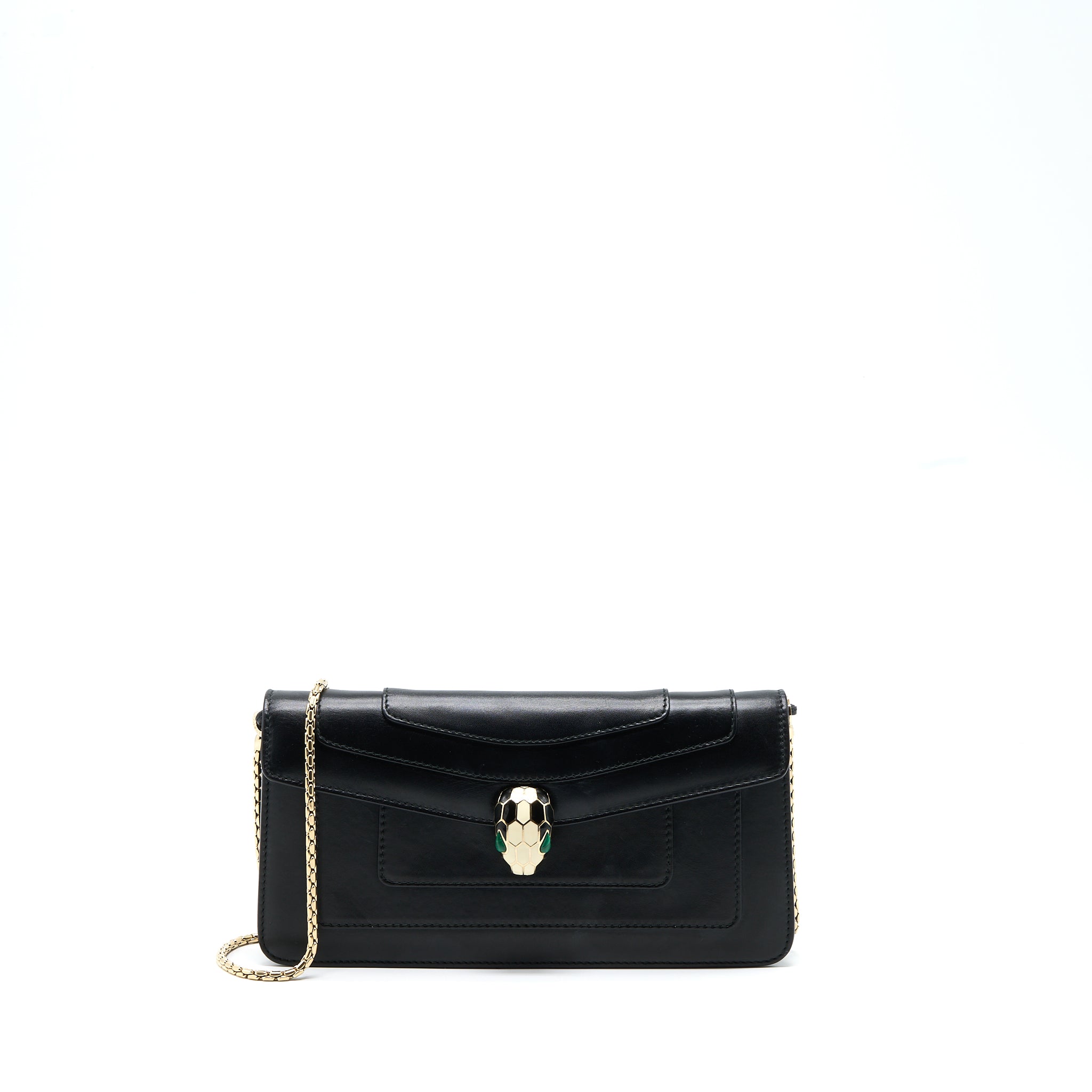 Bvlgari Serpenti Clutch with Chain Calfskin Black GHW