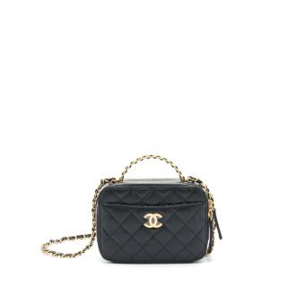 Chanel 22S Letter Top Handle Small Vanity Case Caviar Black Brushed GHW (Microchip)