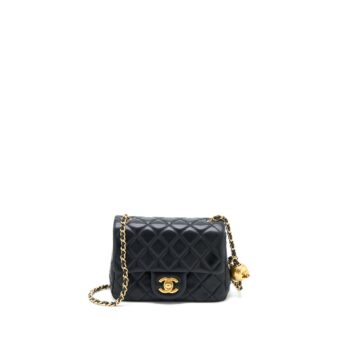 Chanel Pearl Crush Mini Square Flap Bag Lambskin Black GHW (Microchip)