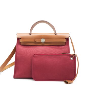 Hermes Herbag Zip 31 Toile Rubis/Fauve SHW Stamp square R
