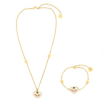 Dior Heart Necklace & Bracelet Multicolour Crystal Gold Tone (Sell in a Set )