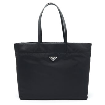 Prada Nylon Tote With Leather Handle Black SHW