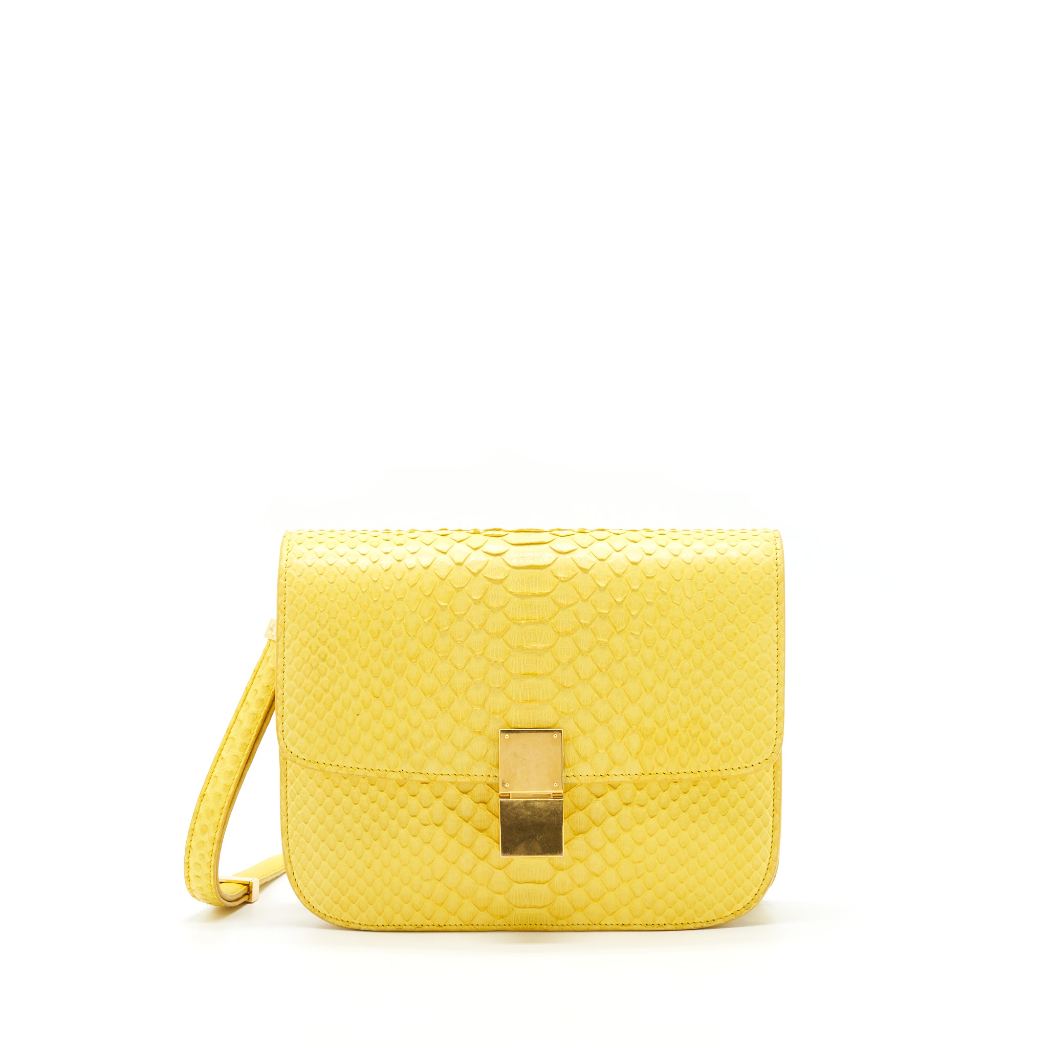 Celine Medium Classic Box Bag Python Yellow GHW