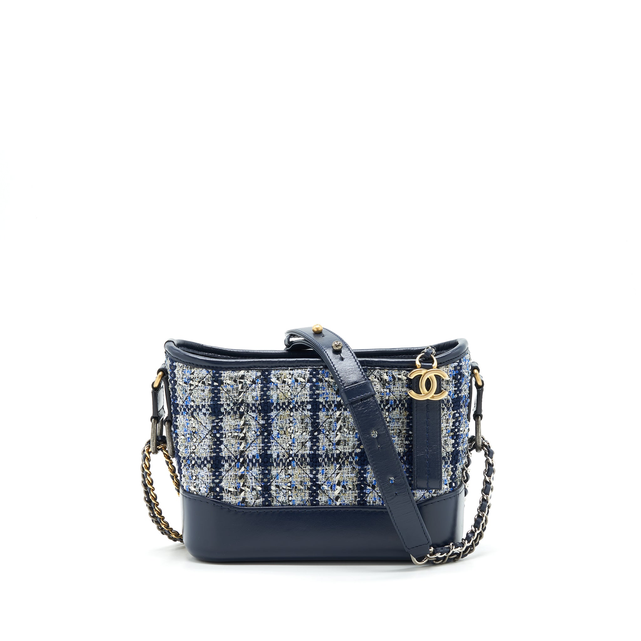 Chanel Small Gabrielle Hobo Bag Tweed Blue With Multi Colour Hardware
