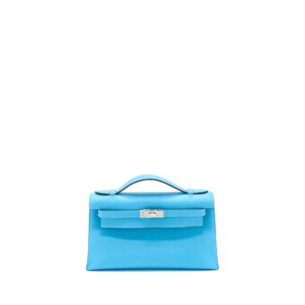 Hermes Kelly Pochette Swift P3 Blue De Nord SHW Stamp D