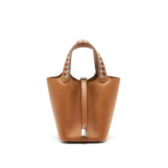 Hermes Picotin18 Lock Bag Gold / Bleu De Nord/ Rouge H Epsom SHW