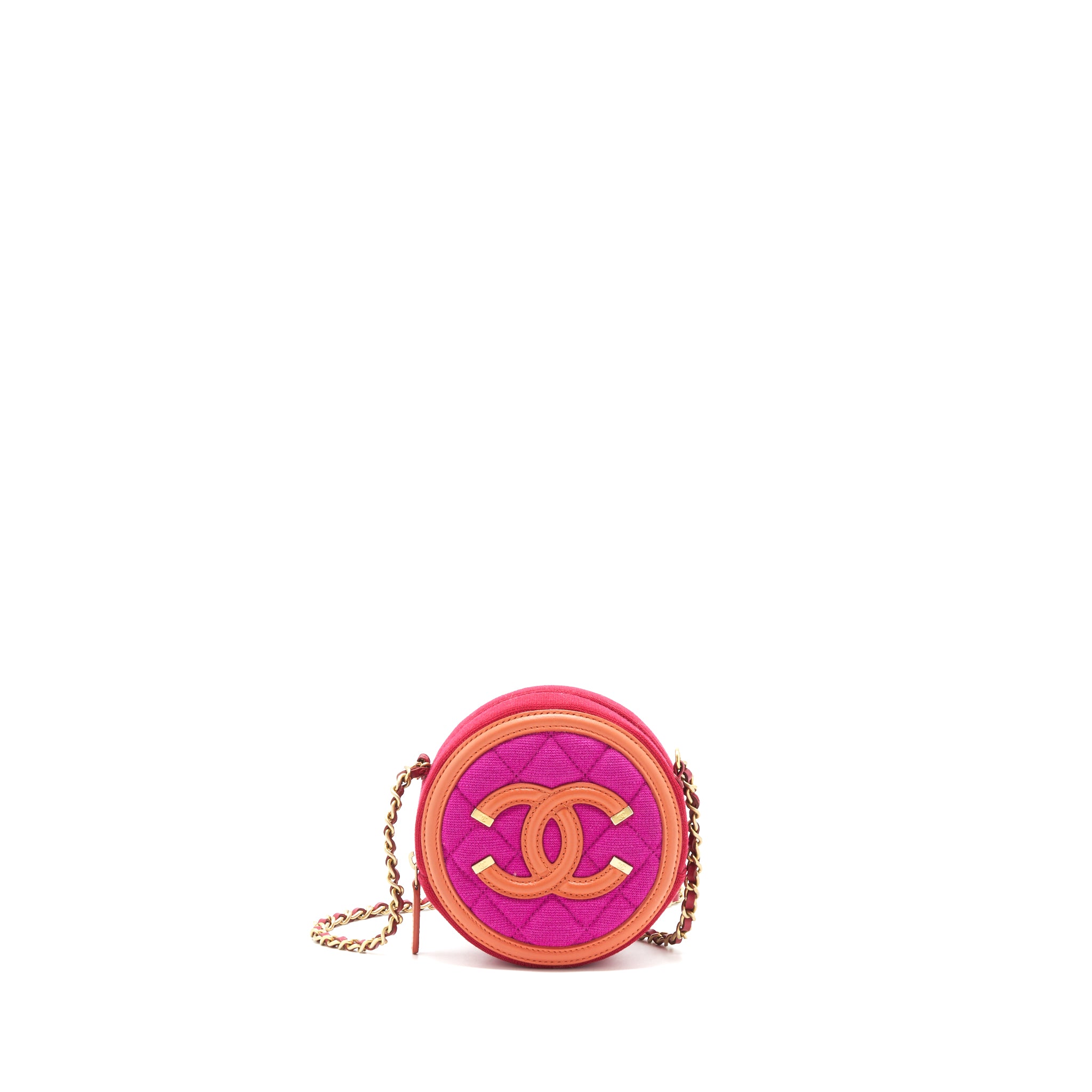 Chanel mini round Vanity with Chain Fabric Multi colour GHW