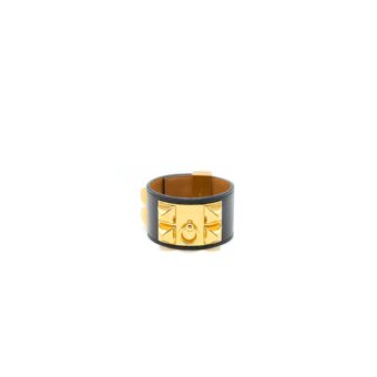 Hermes Size S CDC Bracelet Calfskin Black Gold Tone Stamp X