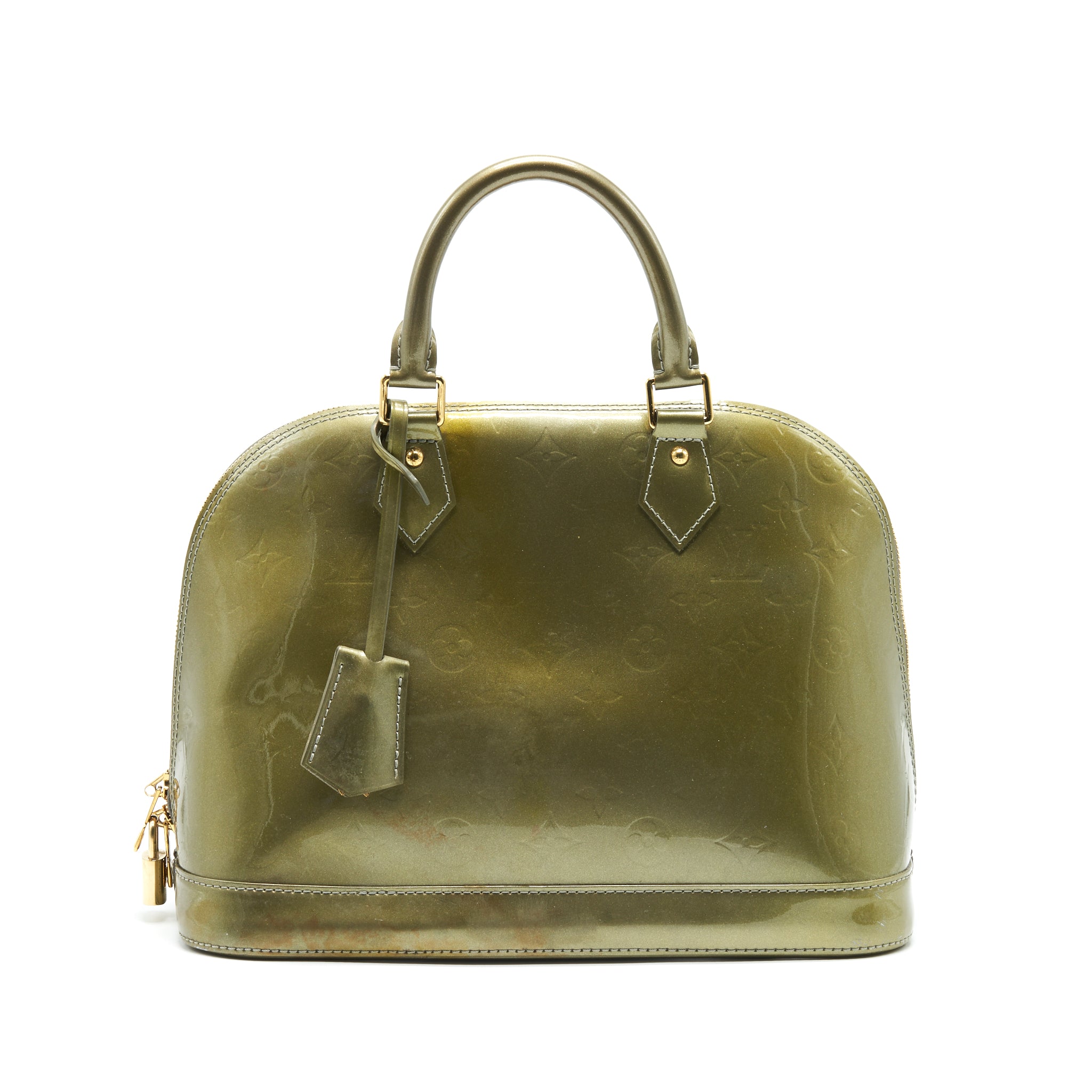 Louis Vuitton Patent ALMA PM Olive Green Wth Coin Purse Accessory - Image 2