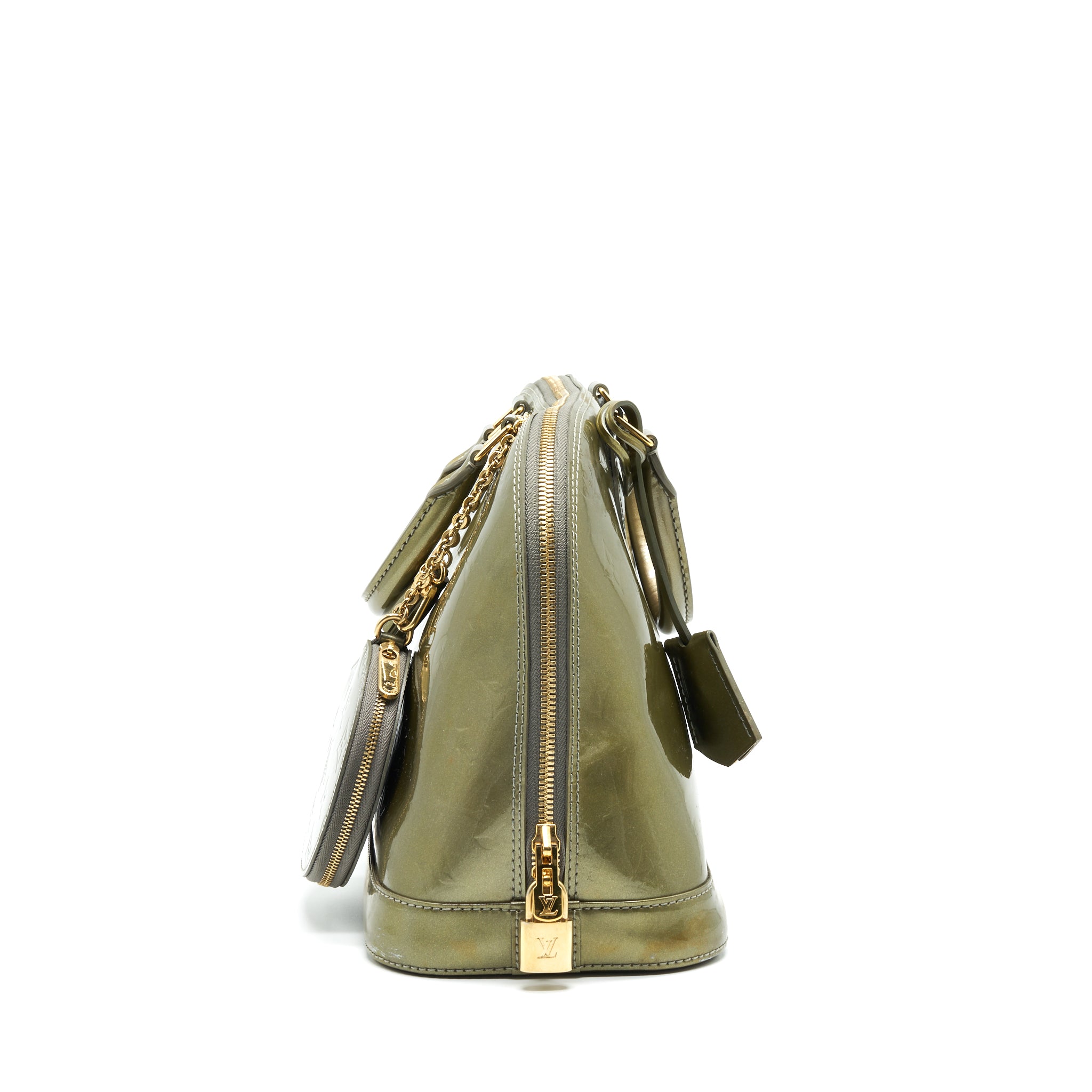 Louis Vuitton Patent ALMA PM Olive Green Wth Coin Purse Accessory - Image 4