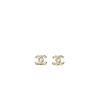 Chanel 22K Small CC Logo Earrings Light Gold Tone