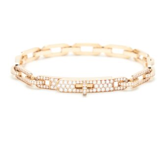 Hermes Size ST Kelly Chaine Bracelet Small Model Rose Gold Full Diamonds