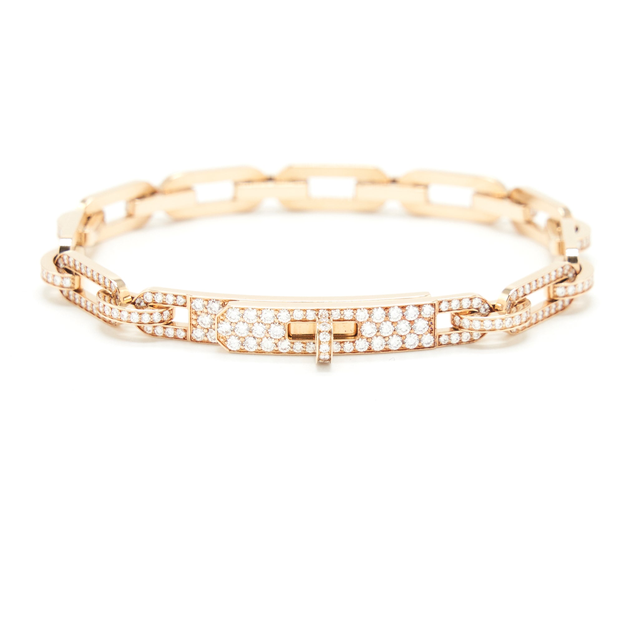 Hermes Size ST Kelly Chaine Bracelet Small Model Rose Gold Full Diamonds