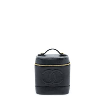 Chanel Vintage Vertical CC Logo Cosmetic Vanity Caviar Black GHW